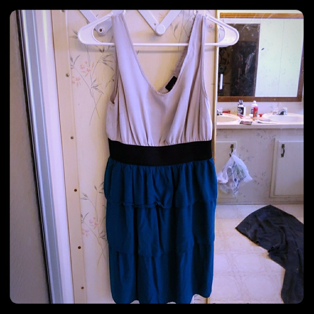Gray and blue ruffled dress